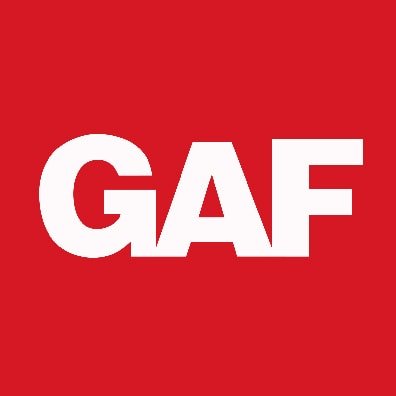 White capital letters "GAF" on a solid red square background, representing a trusted roofing contractor Suffolk County for your home improvement Suffolk County, NY needs.