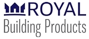 Logo for Royal Building Products, featuring a dark blue house icon with two smaller shapes on each side next to "ROYAL" in large uppercase letters, above "Building Products"—ideal for any home improvement Suffolk County, NY project.
