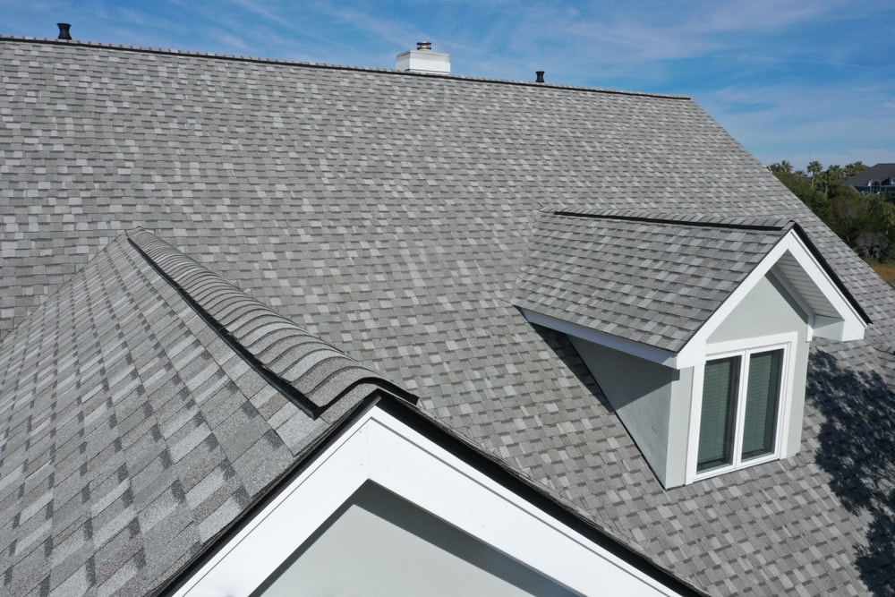 Aerial View Of Roof Work Done On A Home in Suffolk County, NY